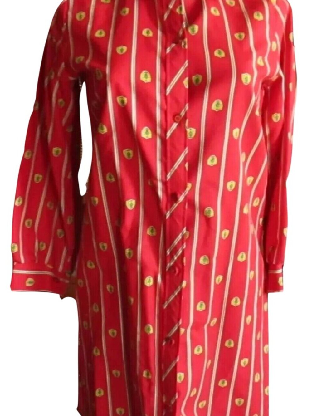 Small 1960's Red Vintage Long-Sleeve Shirt Dress Icon Motif Mod Scooter Girl